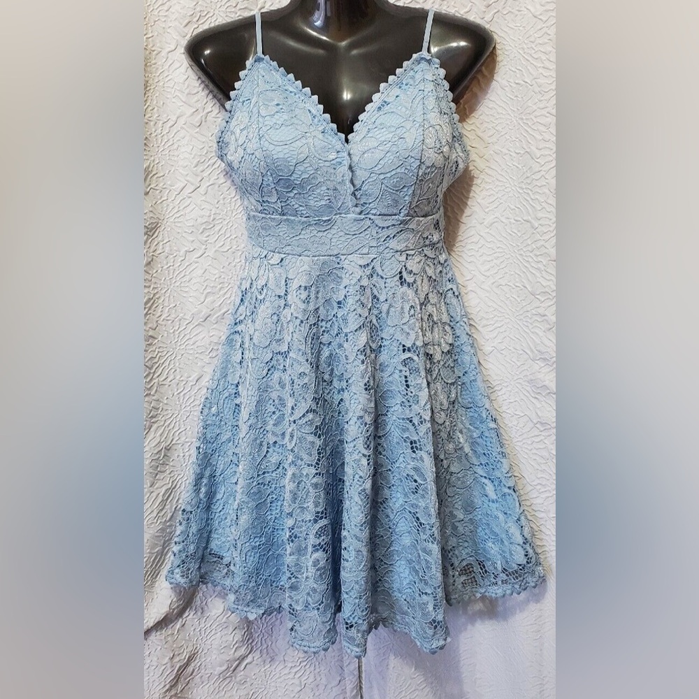 Streetwear Society Blue Mini Lace Dress Lined Sleeveless